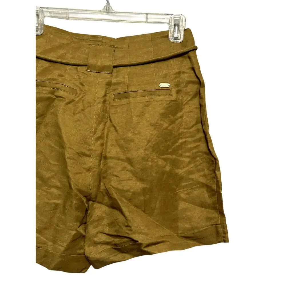 Scotch & Soda High Rise Short Belted Waist Side Pocket Linen Blend Brown XS NWOT